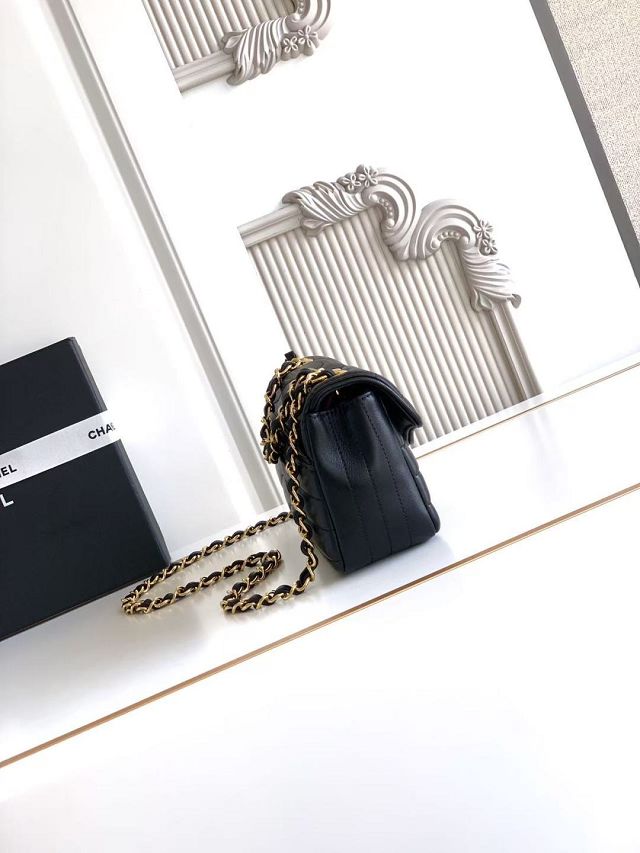 CC lambskin small flap bag AS6498 black