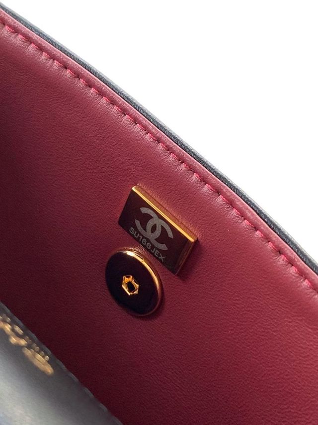 CC lambskin small flap bag AS6498 black