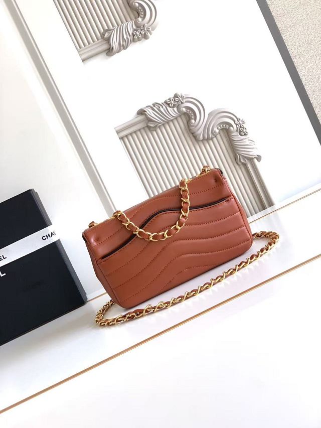CC lambskin small flap bag AS6498 brown