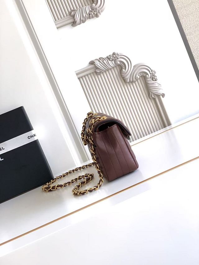 CC lambskin small flap bag AS6498 dark brown