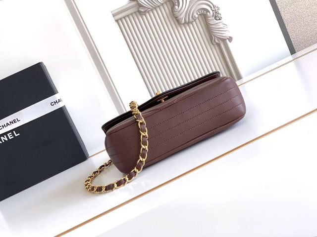 CC lambskin small flap bag AS6498 dark brown