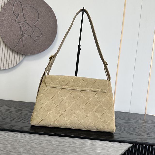 CC suede calfskin maxi flap bag AS6482 beige