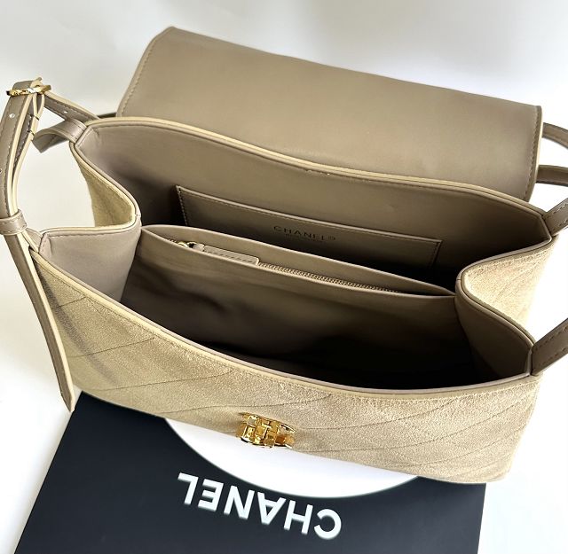CC suede calfskin maxi flap bag AS6482 beige