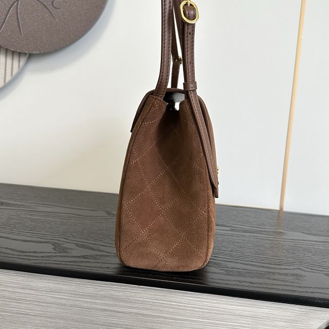 CC suede calfskin maxi flap bag AS6482 brown