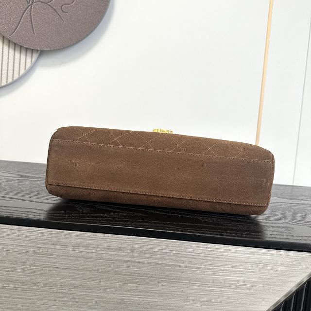 CC suede calfskin maxi flap bag AS6482 brown