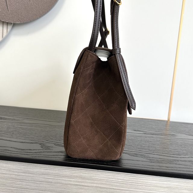 CC suede calfskin maxi flap bag AS6482 dark brown