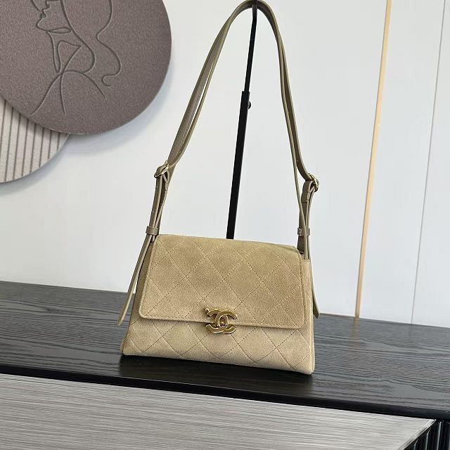 CC suede calfskin small flap bag AS6489 beige