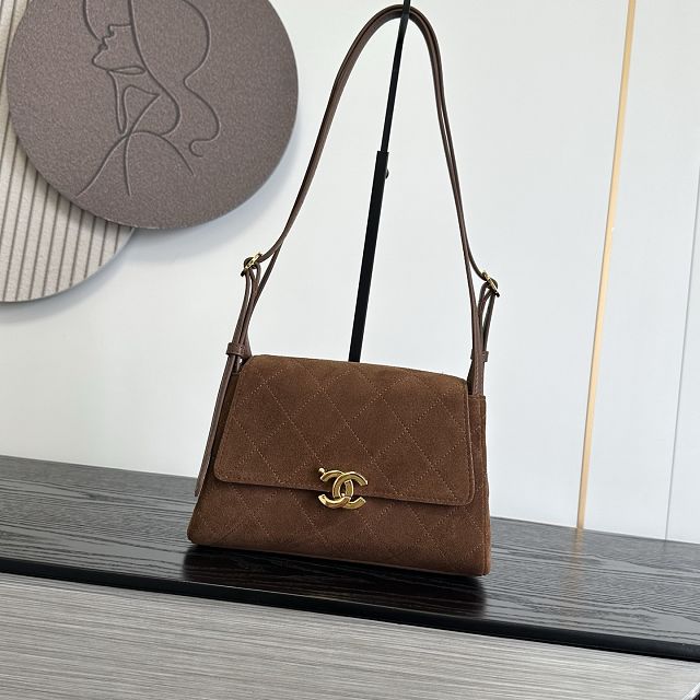CC suede calfskin small flap bag AS6489 brown