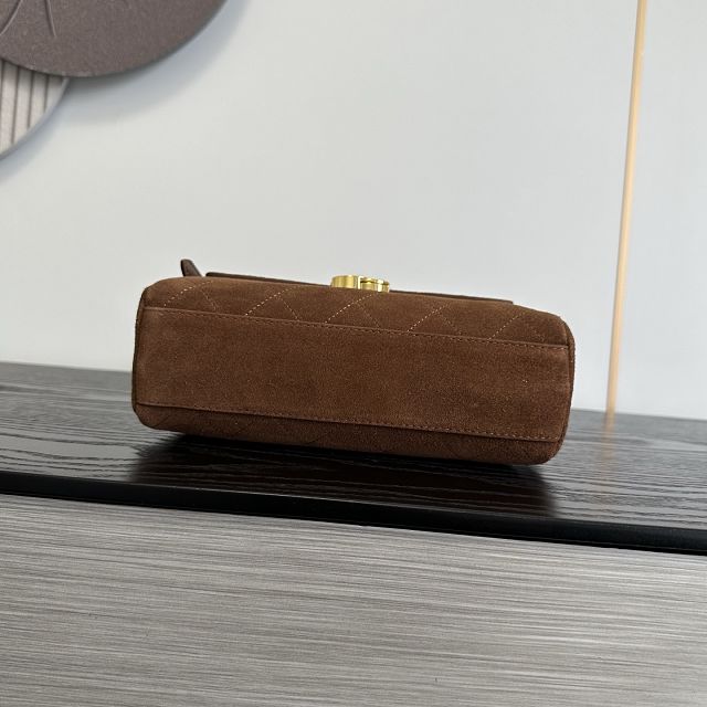 CC suede calfskin small flap bag AS6489 brown