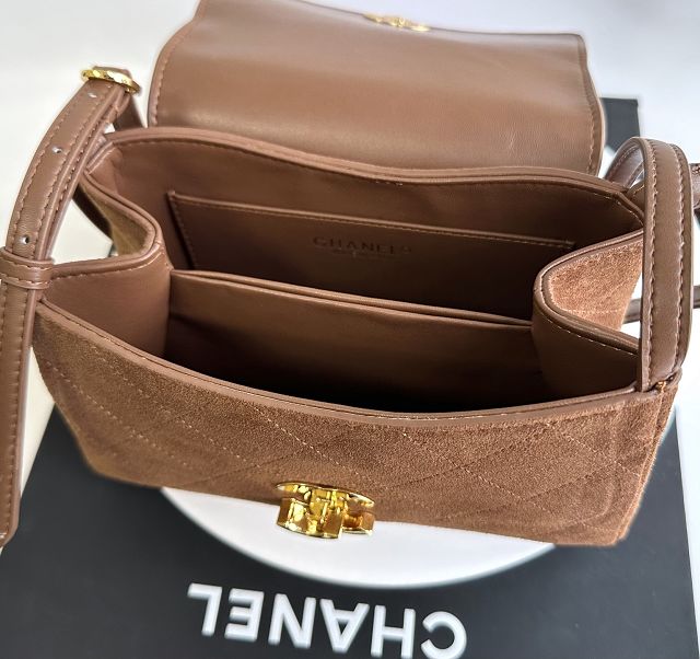 CC suede calfskin small flap bag AS6489 brown