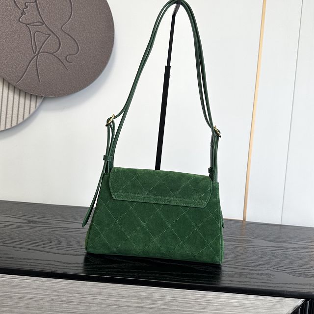 CC suede calfskin small flap bag AS6489 green