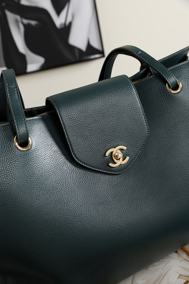 CC grained calfskin large shopping bag AS6245 dark green