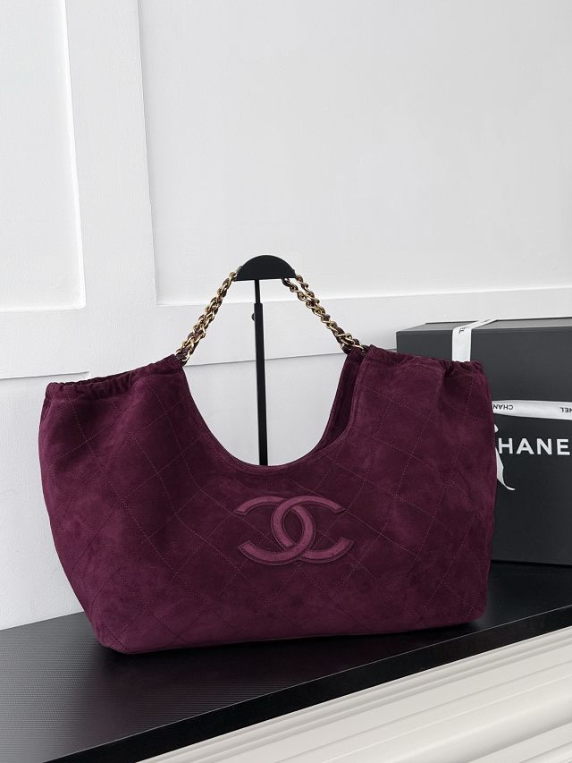 CC suede calfskin large shopping bag AS6475 burgundy