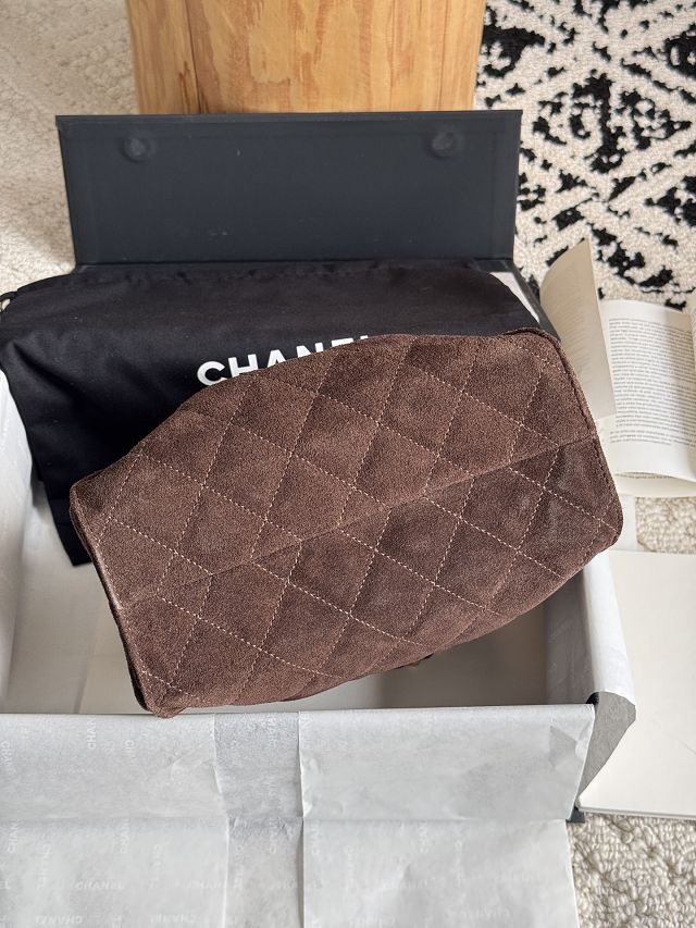 CC suede calfskin 25 mini handbag AS5631 dark brown