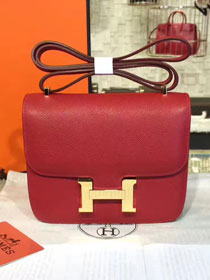 Hermes original epsom leather small constance bag C019 rouge casaque