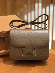 Top hermes genuine 100% ostrich leather handmade constance bag C0023 brown