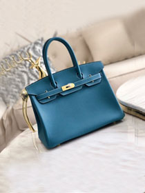 Hermes original togo leather birkin 25 bag H25-1 denim blue