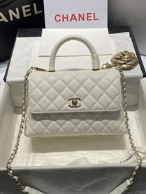 New CC original grained calfskin small coco handle bag A92990-5 white