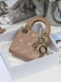 Dior original lambskin micro lady dior bag S0856 nude