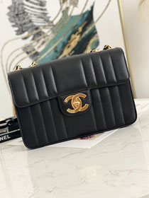 CC original grained calfskin jumbo flap bag A01325-3 black