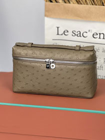 Loro Piana original ostrich leather extra pocket pouch FAN4199 dark grey