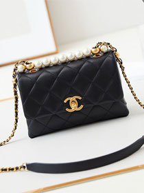 2024 CC original lambskin mini top handle flap bag AS5001 black