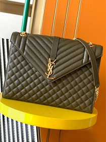 YSL original grained calfskin large envelope chain bag 487198 green