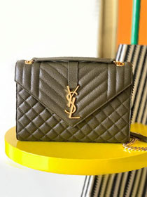 YSL original grained calfskin medium envelope chain bag 487206 green