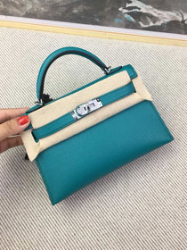 Hermes original chevre mini kelly 19 bag KG0019 blue paon