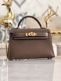 Hermes original chevre mini kelly 19 bag KG0019 grey etoupe