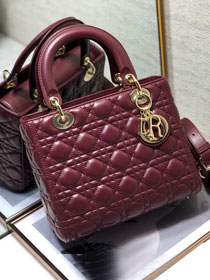 Dior original lambskin medium lady dior bag M0565 bordeaux