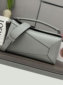 Loewe original calfskin large puzzle edge bag B510P01 grey