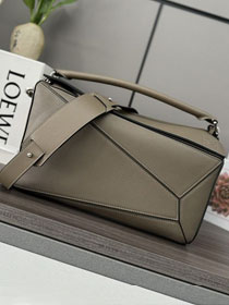 Loewe original grained calfskin large puzzle edge bag B510P01 grey