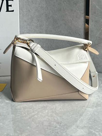 Loewe original calfskin small puzzle bag A510P60 white&beige