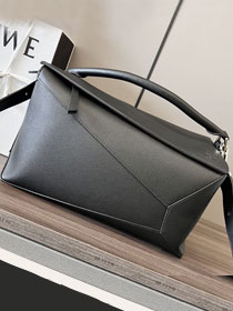 Loewe original grained calfskin large puzzle edge bag B510P01 black