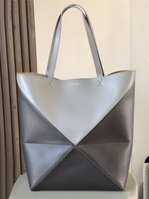 Loewe original calfskin large puzzle fold tote B933Q18 grey