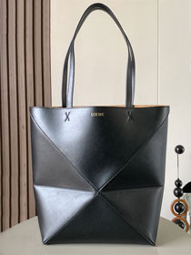 Loewe original calfskin medium puzzle fold tote A657G50 black