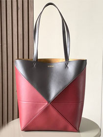 Loewe original calfskin medium puzzle fold tote A657G50 black&wine