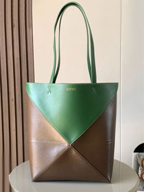 Loewe original calfskin medium puzzle fold tote A657G50 brown&green