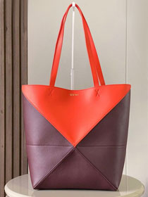 Loewe original calfskin medium puzzle fold tote A657G50 burgundy&orange