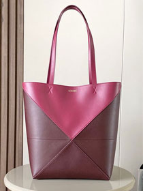Loewe original calfskin medium puzzle fold tote A657G50 burgundy&peach