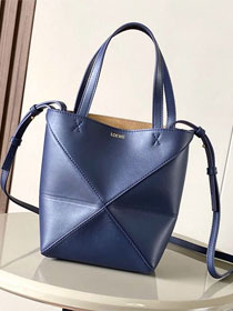 Loewe original calfskin mini puzzle fold tote A657V25 dark blue