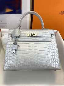 Hermes genuine crocodile leather kelly bag K320 silver