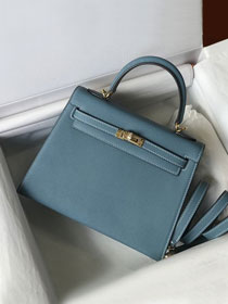 Hermes original epsom leather kelly 25 bag K25-1 blue jean