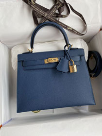 Hermes original epsom leather kelly 25 bag K25-1 deep blue