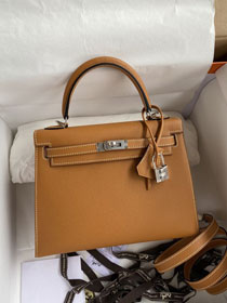 Hermes original epsom leather kelly 25 bag K25-1 toffe