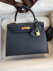 Hermes original epsom leather kelly 28 bag K28-2 blue nuit