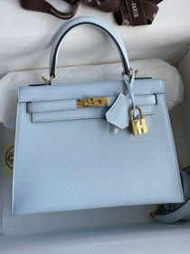 Hermes original epsom leather kelly 32 bag K32-1 azur
