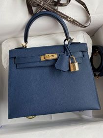 Hermes original epsom leather kelly 32 bag K32-1 deep blue