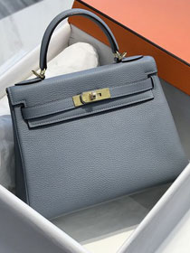 Hermes original togo leather kelly 32 bag K32-1 blue lin